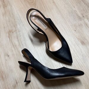 ANTONIO MELANI Black Leather Slingback Heels